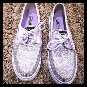 Silver Glitter Sperry Top Sider Boat Shoes